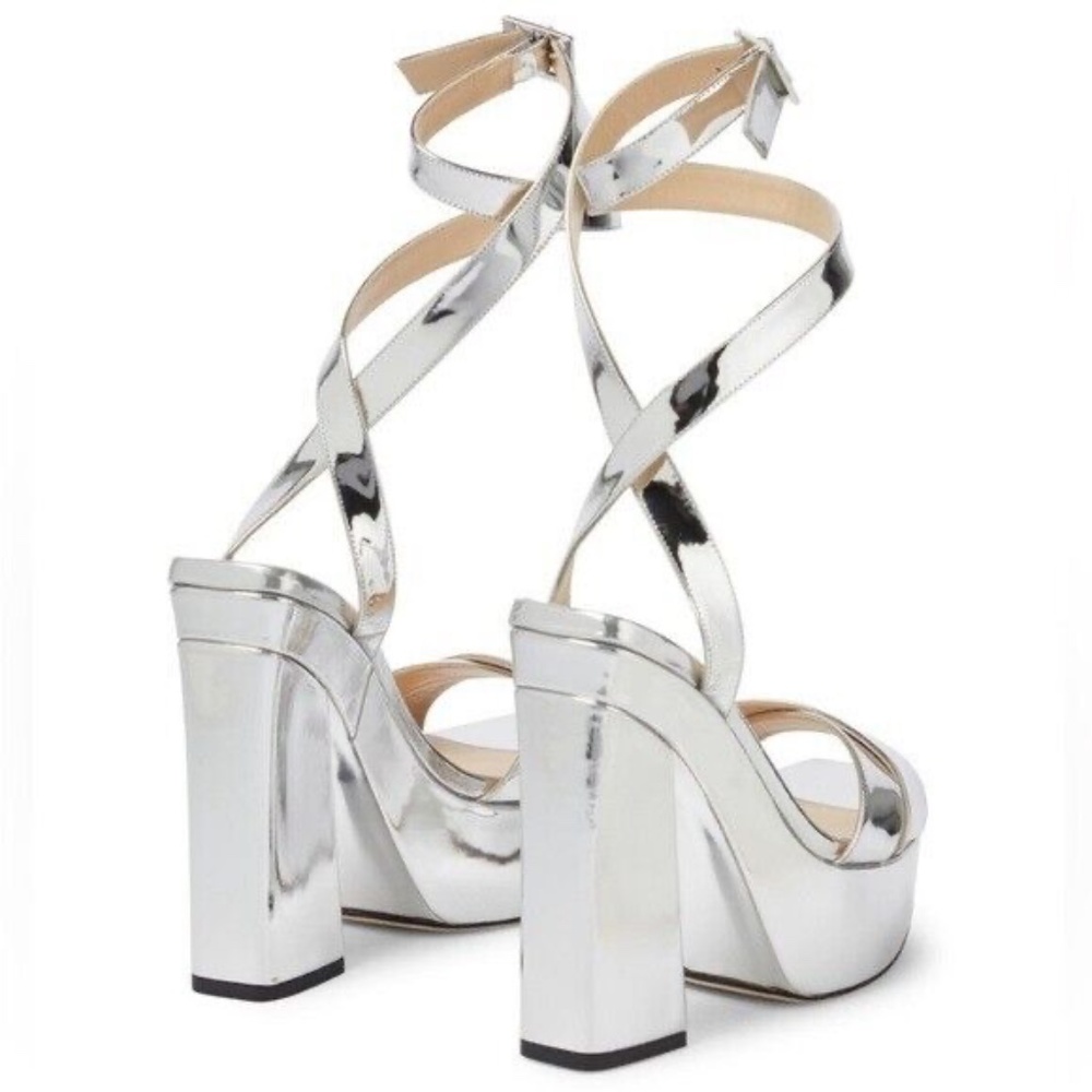 Jimmy Choo Gaia 140 Mirrored Leather Platform Sandals - Picture 11 of 14